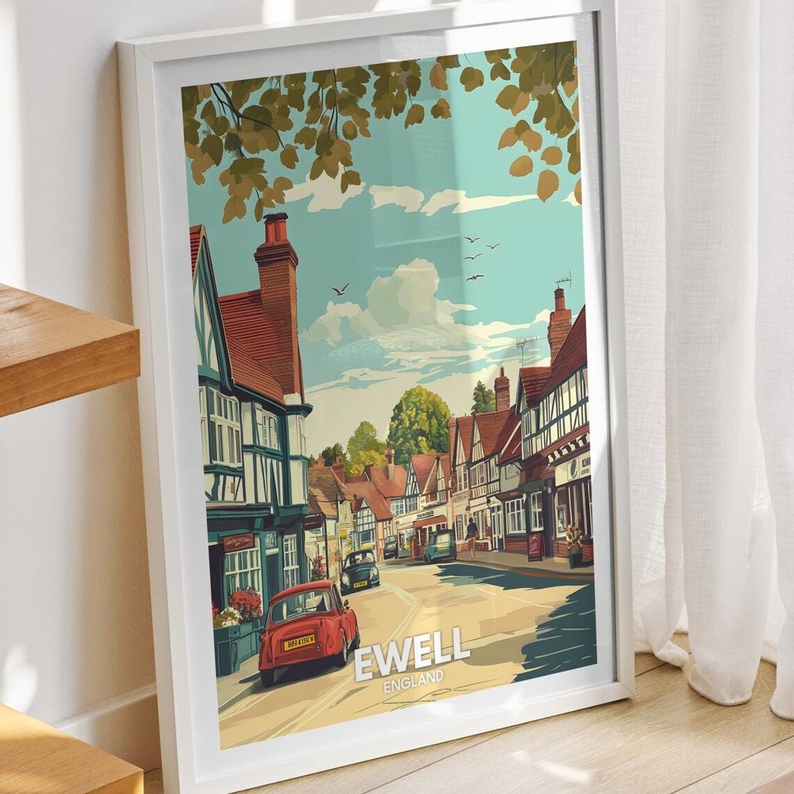 Ewell Travel Print England Ewell Travel Poster England Travel Poster United Kingdom Wall Art British Art Decor