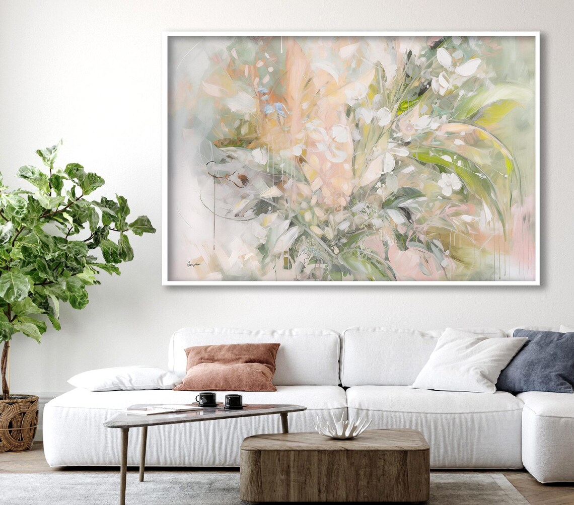 White Flowers Abstract Art Print, Natural Farmhouse - Image 2