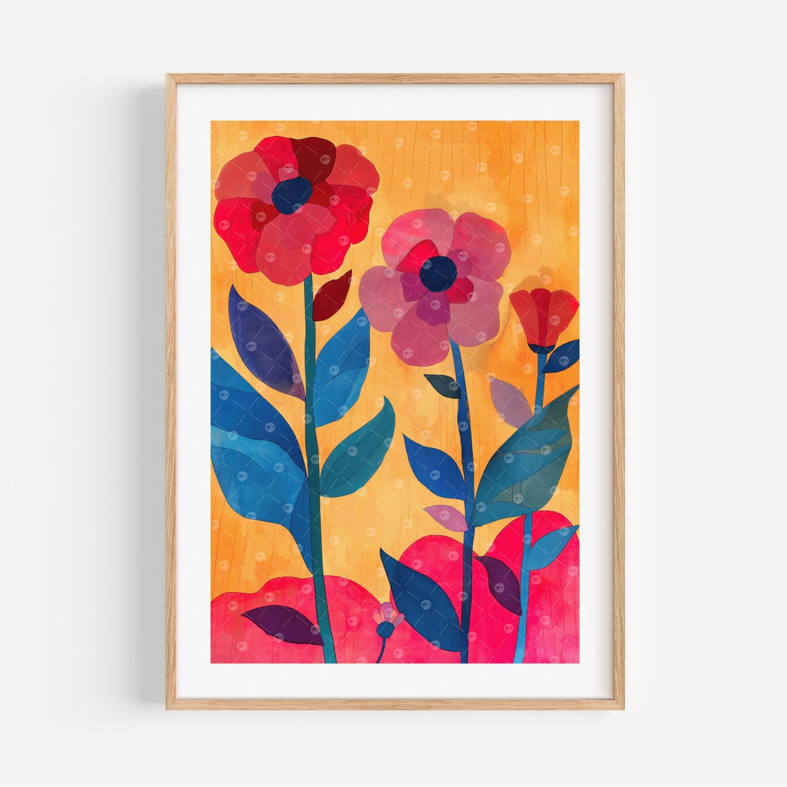 Red Poppy Flowers Warm Orange Botanical Modern Floral Art Poster