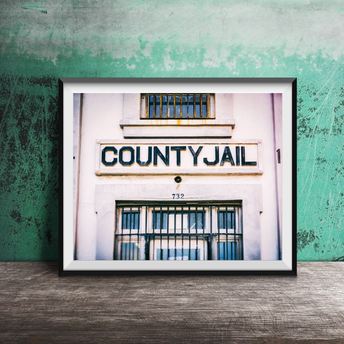 Historic County Jail 732 Barred Doors Stone Sign Photo Poster