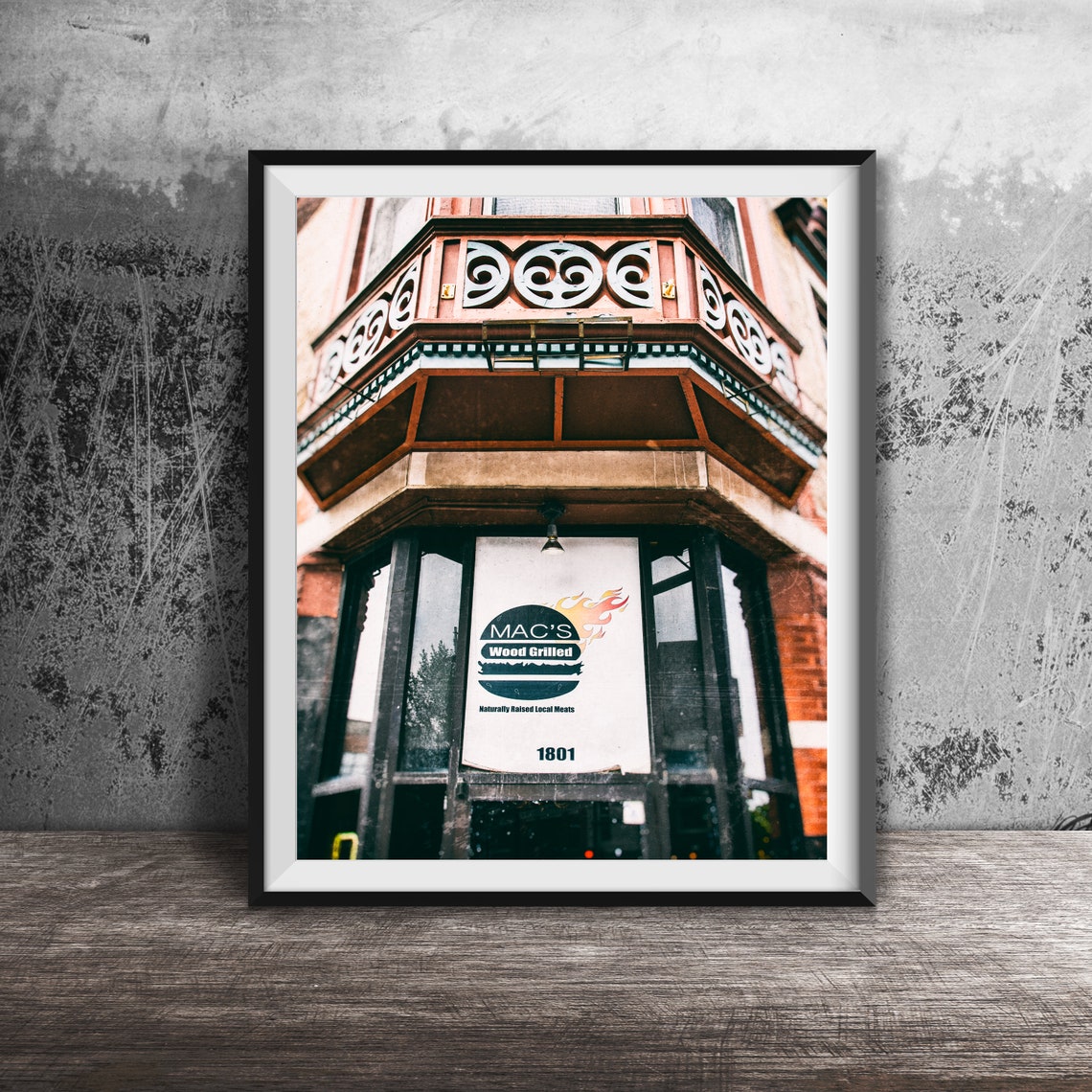 Mac's Wood Grilled Chicago Burger Window Sign Wicker Park Food Poster