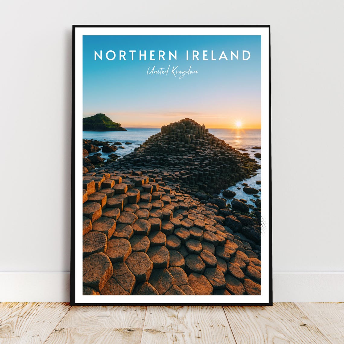 Northern Ireland Giants Causeway Sunset Vintage Travel Poster