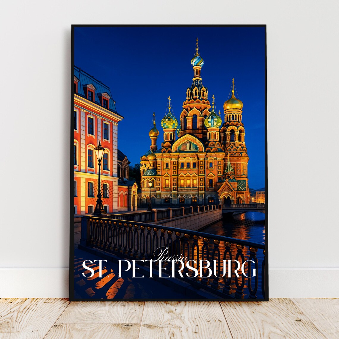 Saint Petersburg Russia Church Of Spilled Blood Night Travel Poster