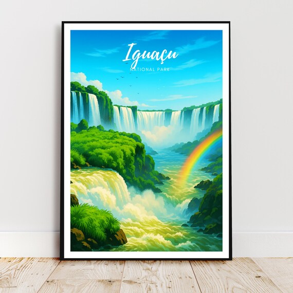 Tropical Iguacu National Park Waterfall Rainbow Travel Poster Art