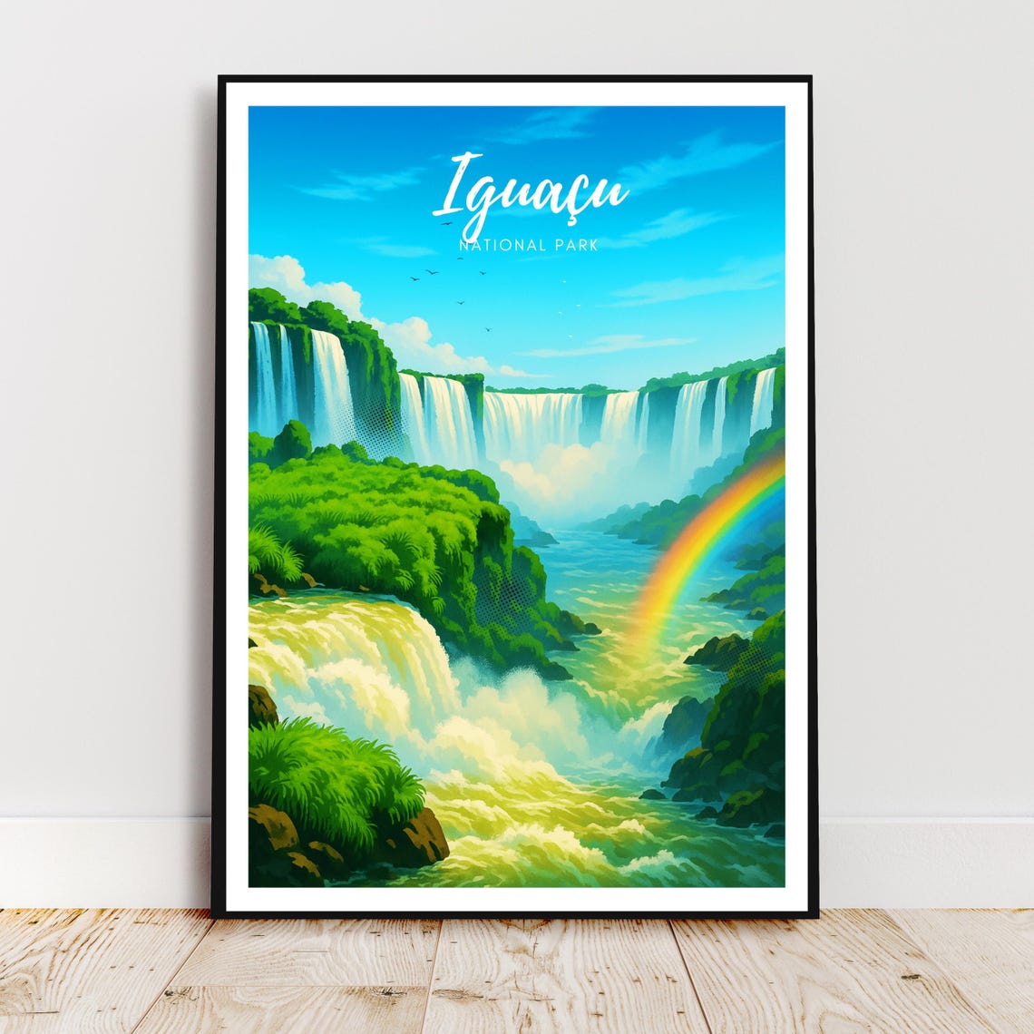 Tropical Iguacu National Park Waterfall Rainbow Travel Poster Art