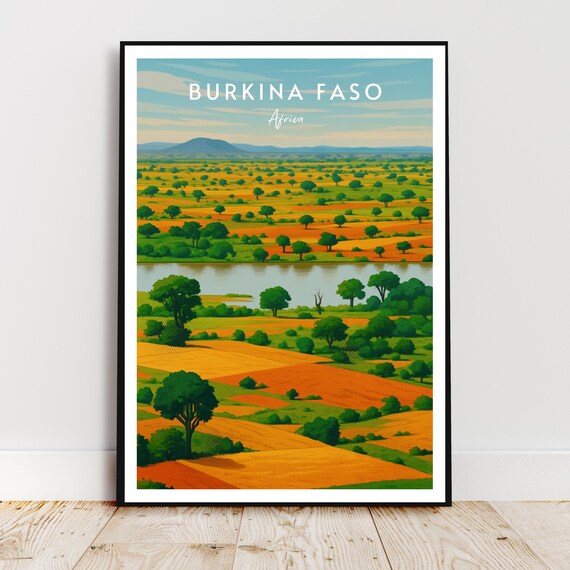 Burkina Faso African Savanna Vintage Style Travel Poster Art