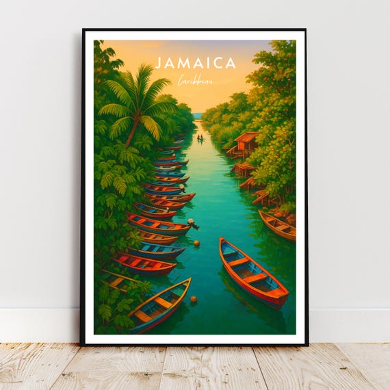 Travel Wall Poster Jamaica Caribbean America West Indies Boats Modern Art Gift Print