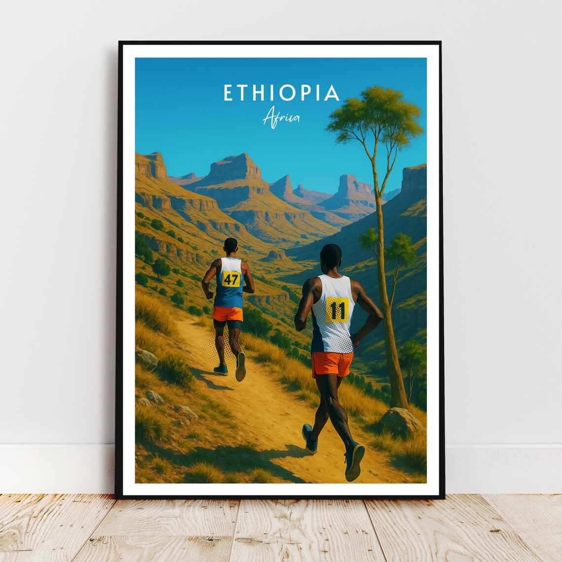 Ethiopia Africa Marathon Runners Highland Trail Athletic Sports Poster