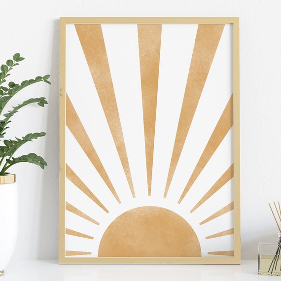 Gold Sun Minimalist Wall Art Boho Sunset Wall Decor Sunburst Abstract Art Print Retro Sunrise Poster Bohemian Sunshine Artwork
