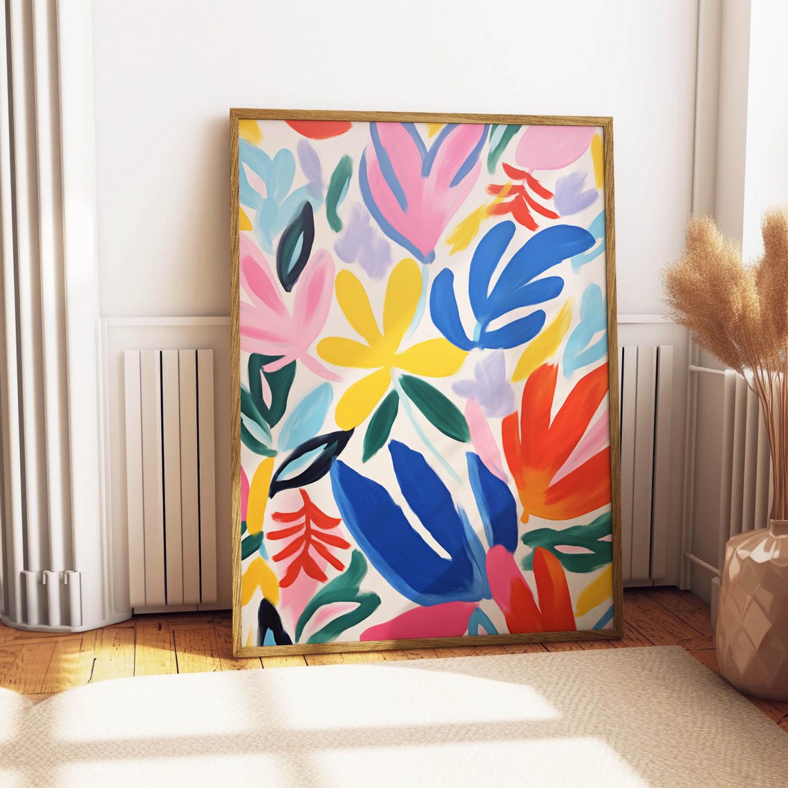 Colorful Abstract Botanical Leaves Flowers Modern Art Poster - Image 4
