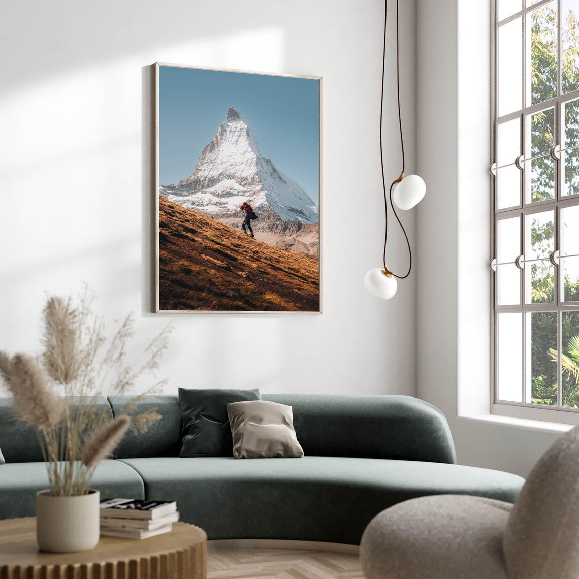 Hiker Beneath Towering Snowy Matterhorn Peak Zermatt Alps Poster - Image 2