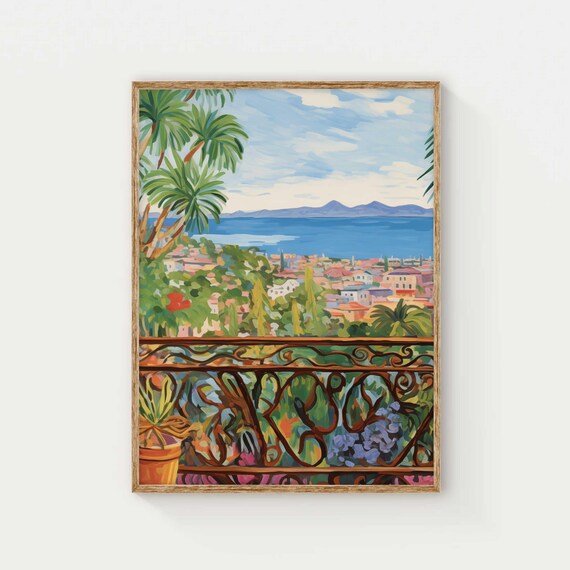 Matisse Inspired Coastal Balcony View Colorful Mediterranean Painting Poster