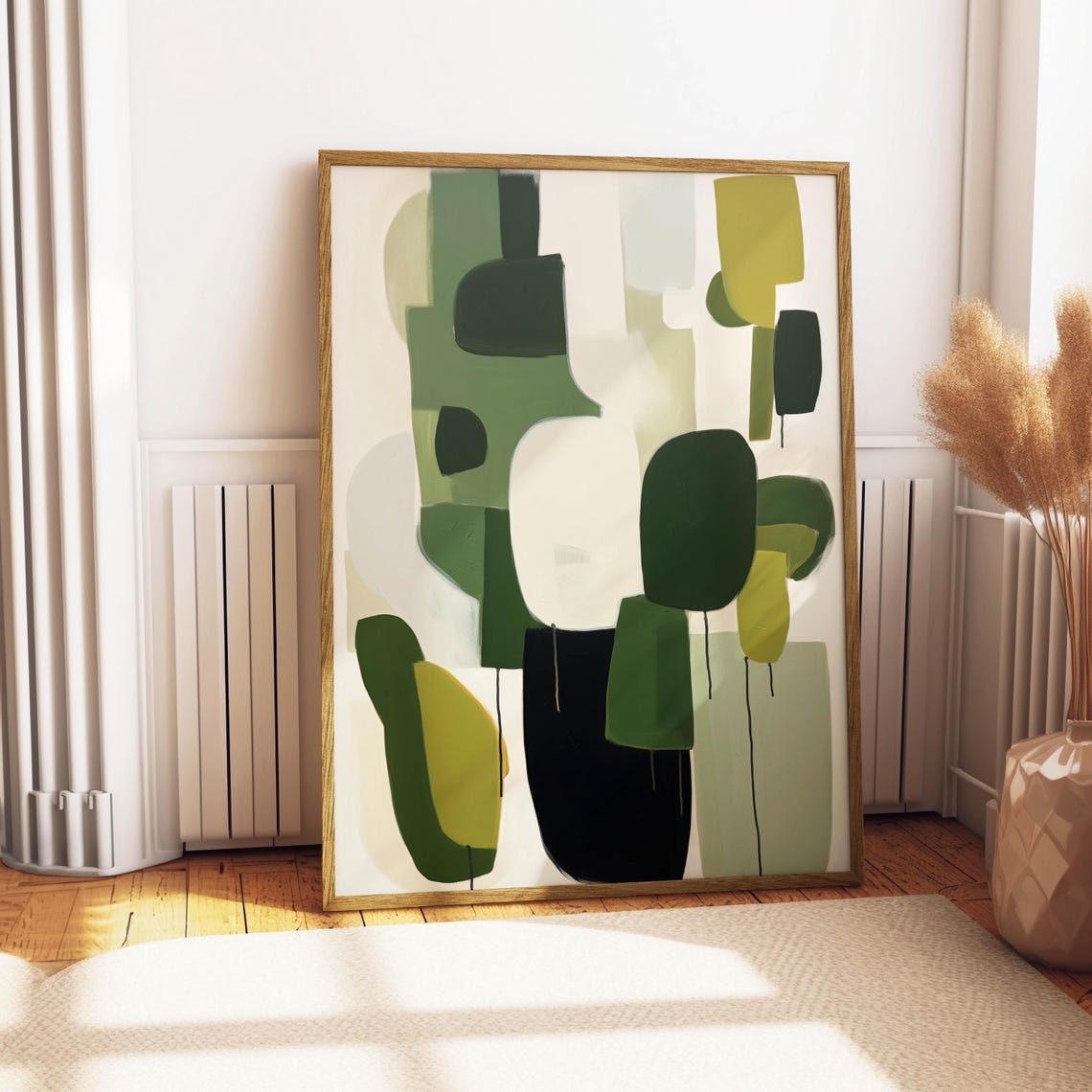 Modern Green Black Organic Shapes Abstract Mid Century Poster - Image 4