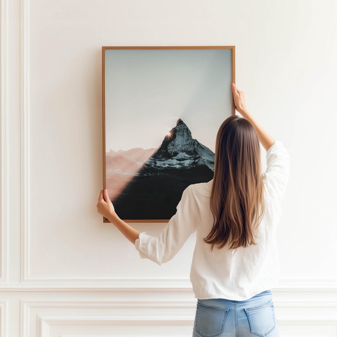 Matterhorn Sunrise Sunburst Golden Light Snowy Alpine Peak Poster - Image 3
