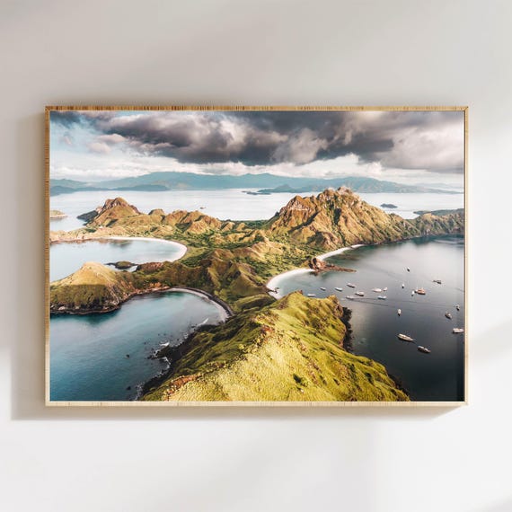 Padar Island Sunrise Komodo National Park Indonesia Nature Photography Wall Art Print Indonesian Travel Poster Gift Idea