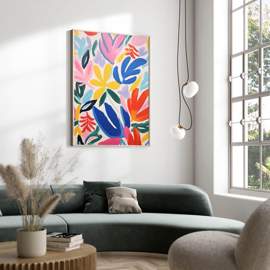 Colorful Abstract Botanical Leaves Flowers Modern Art Poster - Image 2