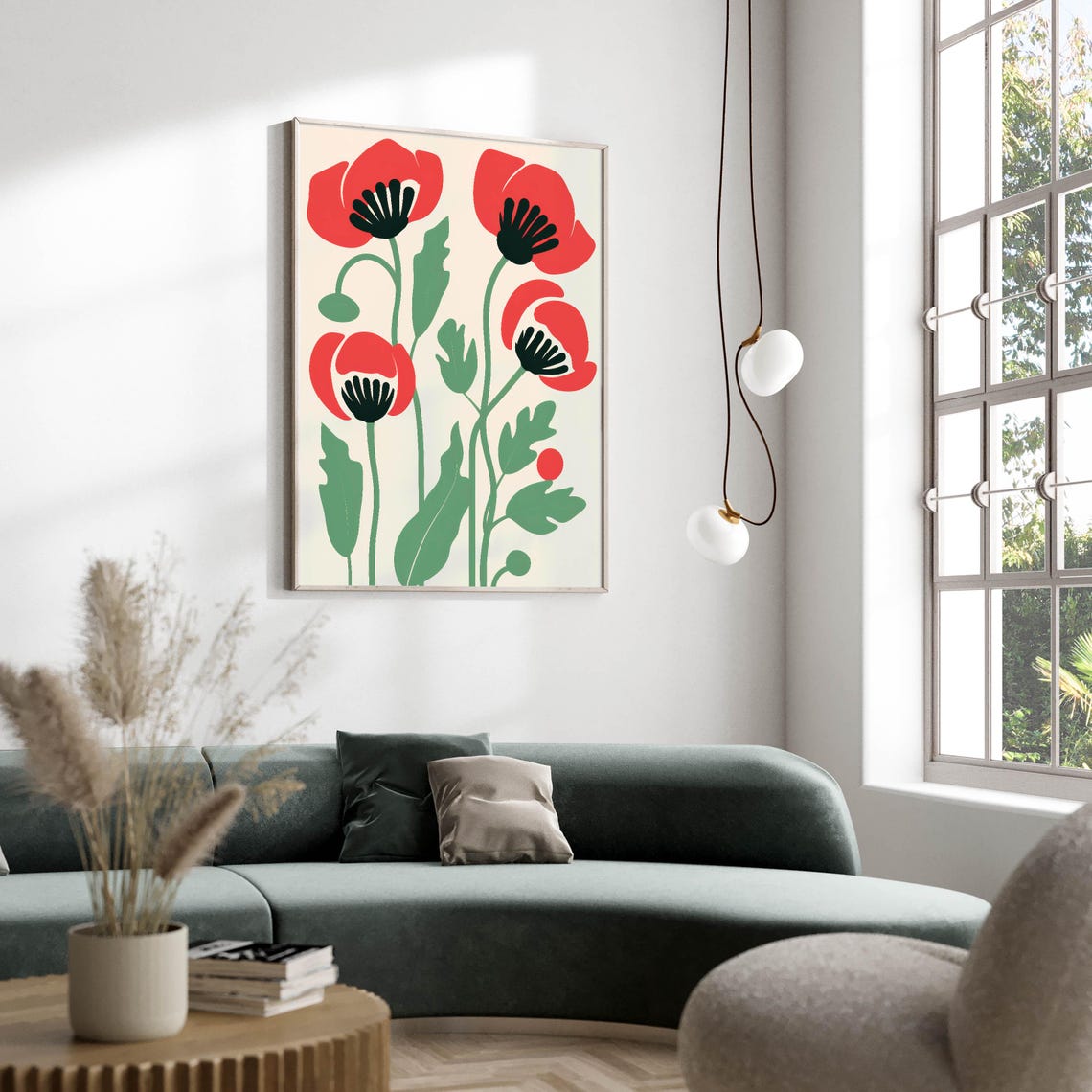 Red Poppy Flowers Stylized Botanical Illustration Modern Poster - Image 2
