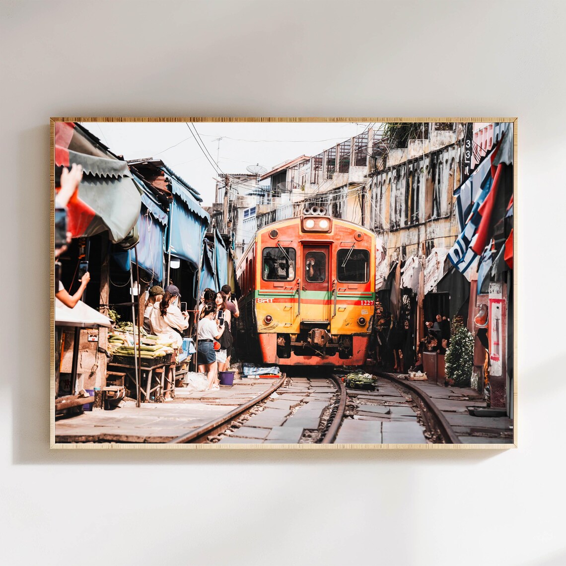 Maeklong Railway Market Train Passing Street Thailand Photo Poster