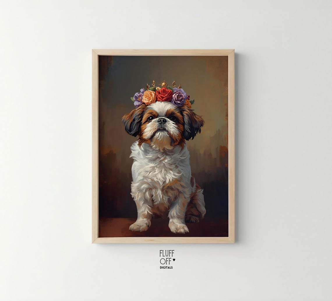 Shih Tzu With Floral Crown Art Print