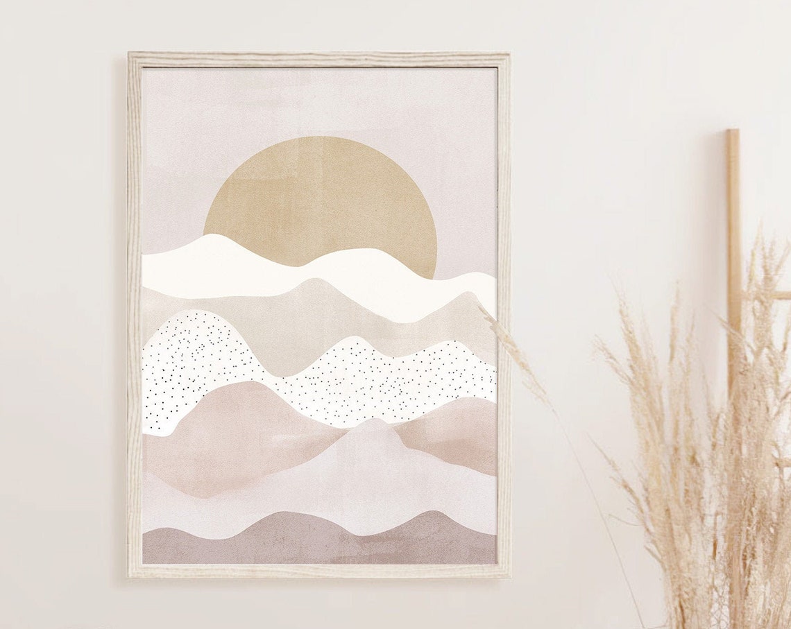 Abstract Sun Waves Beige Neutral Minimalist Landscape Poster