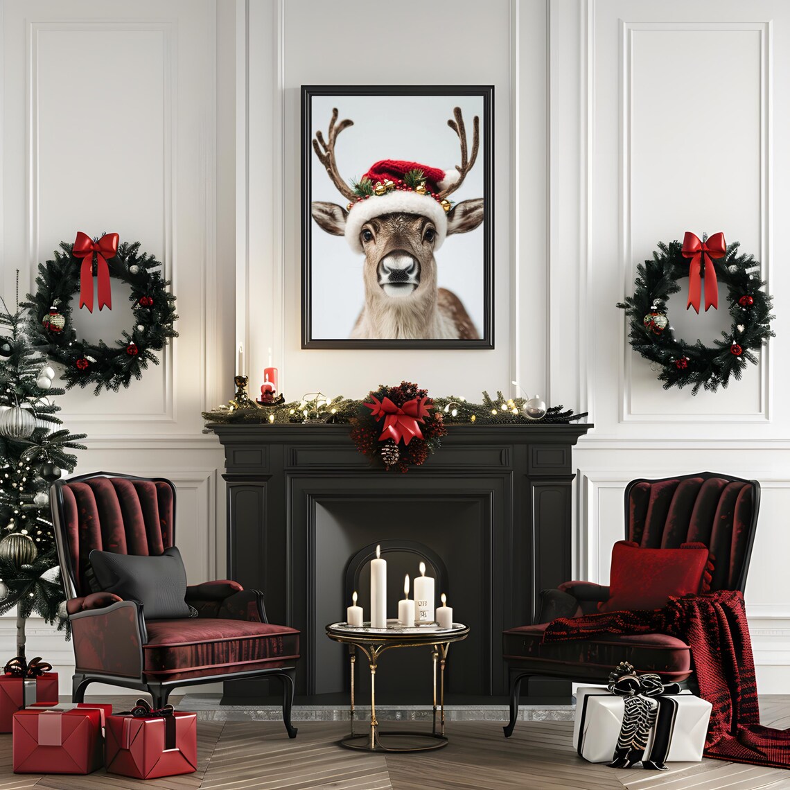 Cute Reindeer Christmas Wall Art, Holiday Decor - Image 3
