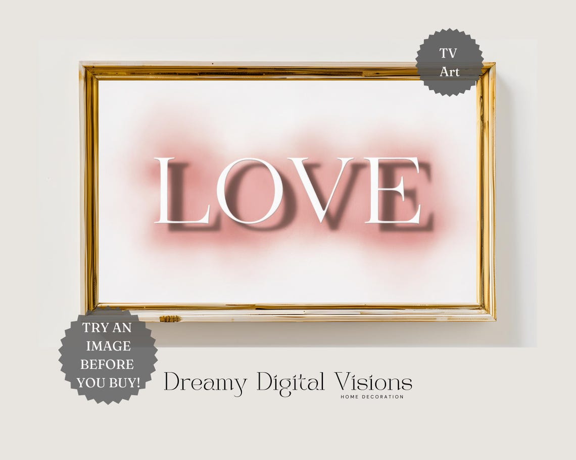 LOVE Typography in White on Blush Pink Modern TV Frame Poster