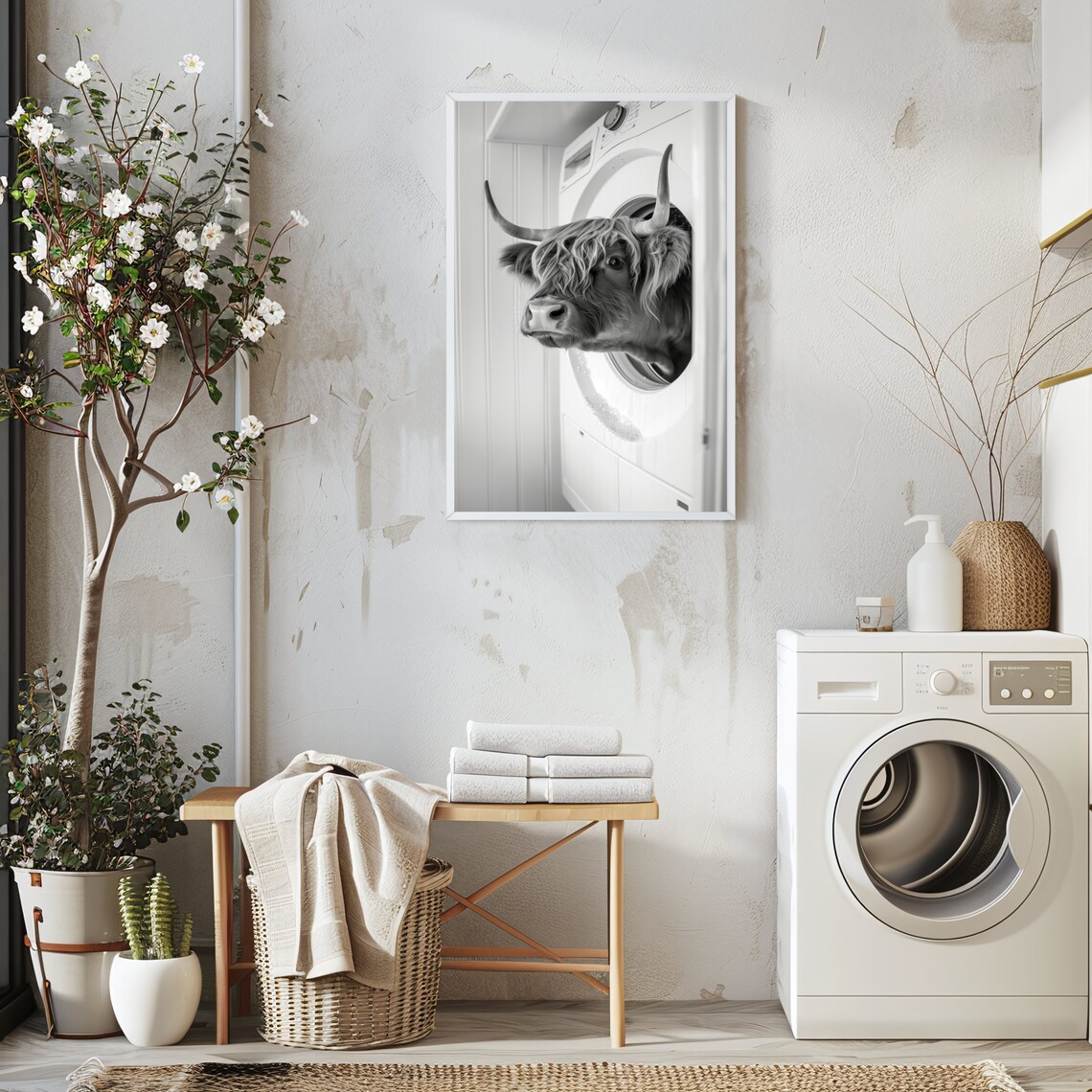 Highland Cow In Washing Machine Laundry Room Print - Image 2
