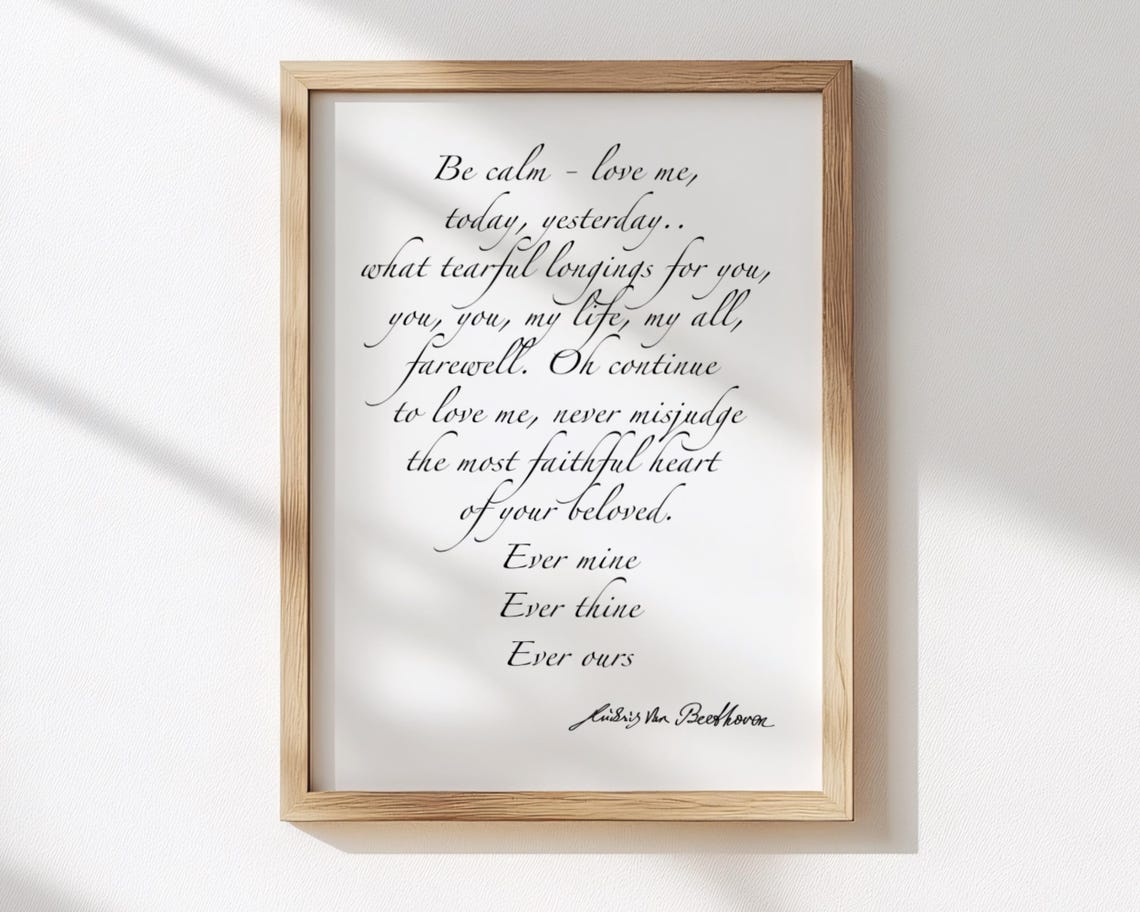 Beethoven Immortal Beloved Letter Calligraphy Love Quote Poster