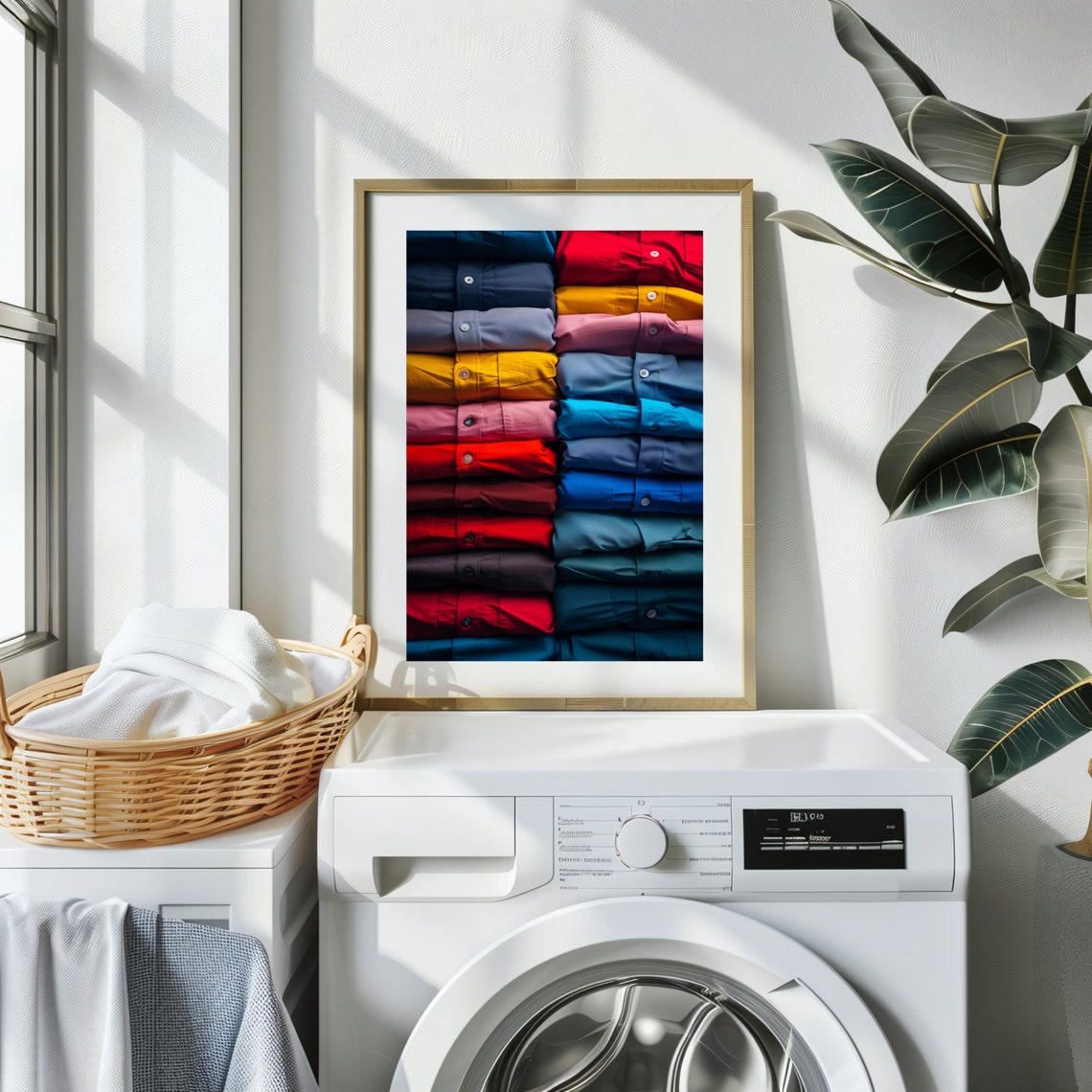 Colorful Folded Button Up Shirts Neat Stacks Laundry Room Decor Poster - Image 2