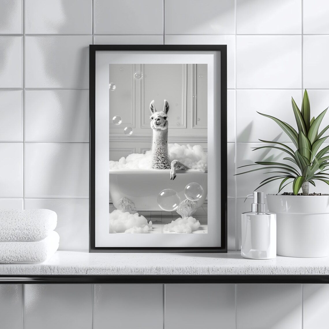 Adorable Llama In Bathtub Funny Bathroom Art Print - Image 2