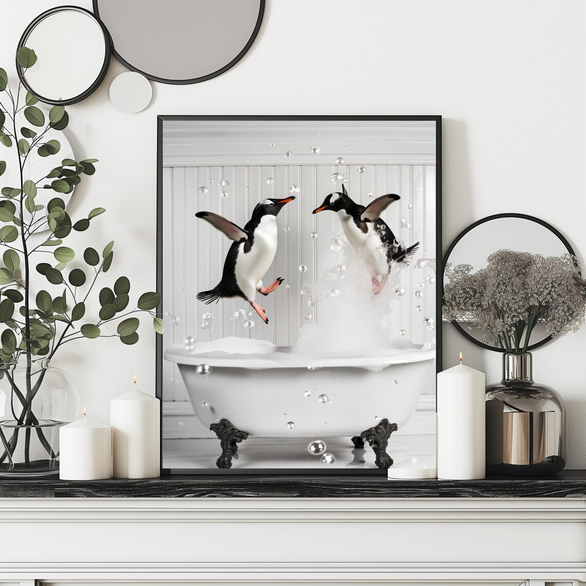 Funny Penguins in Bathtub Bathroom Art Print - Image 2