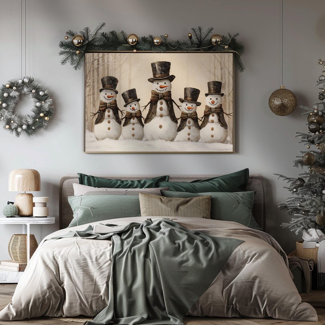 Five Vintage Snowmen With Top Hats in the Snow Christmas Poster - Image 3