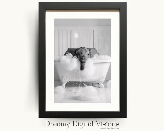 Elephant In Bathtub Funny Bathroom Art Print