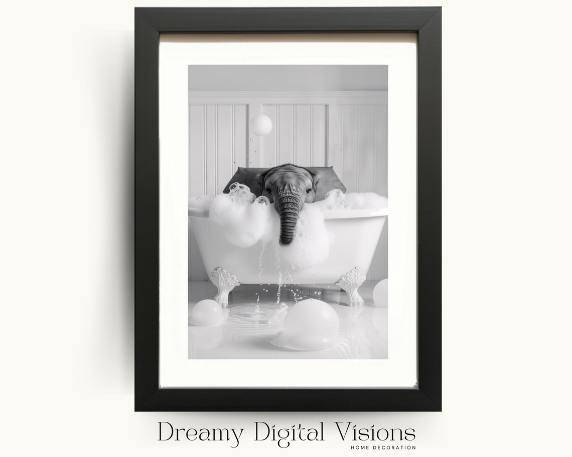 Elephant In Bathtub Funny Bathroom Art Print