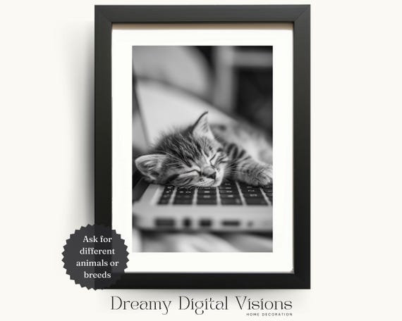 Adorable Kitten Wall Art For Home Office Cute Dorm Wall Decor Funny Office Art Print Work From Home Decor Gift For Cat Lover Colleague