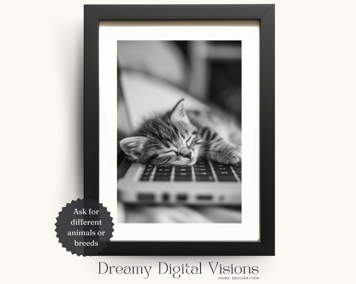 Adorable Kitten Wall Art For Home Office Cute Dorm Wall Decor Funny Office Art Print Work From Home Decor Gift For Cat Lover Colleague