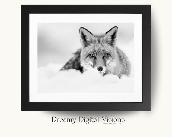 Winter Fox In Snow Art Print, Minimalist Christmas