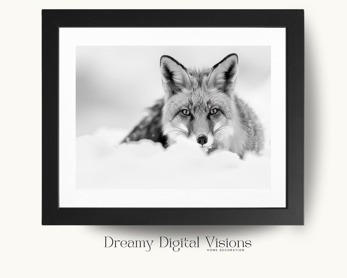 Winter Fox In Snow Art Print, Minimalist Christmas