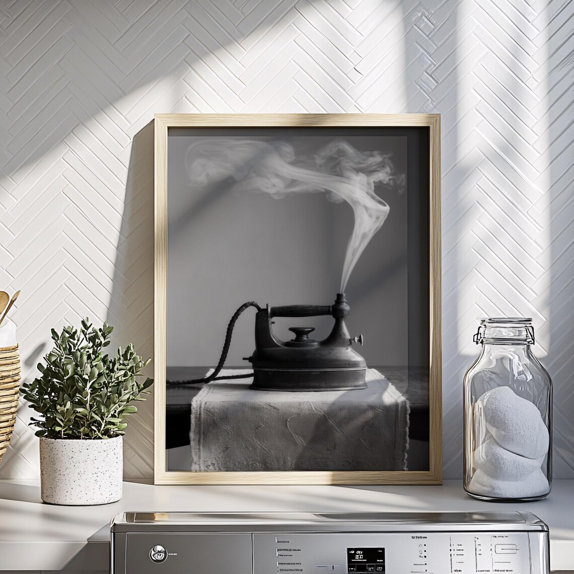 Vintage Steam Iron Black And White Laundry Poster - Image 3