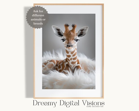 Baby Giraffe Nursery Art Soft Neutral Cute Animal Wall Poster For Kids