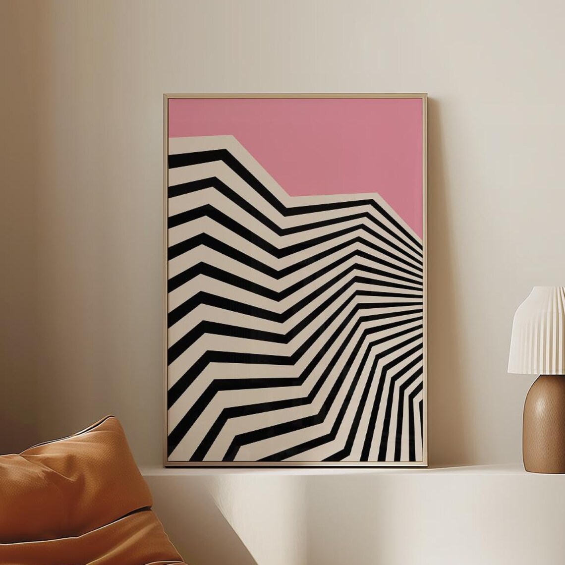 Pink Sky Black Zigzag Op Art Mountain Modern Geometric Poster - Image 4