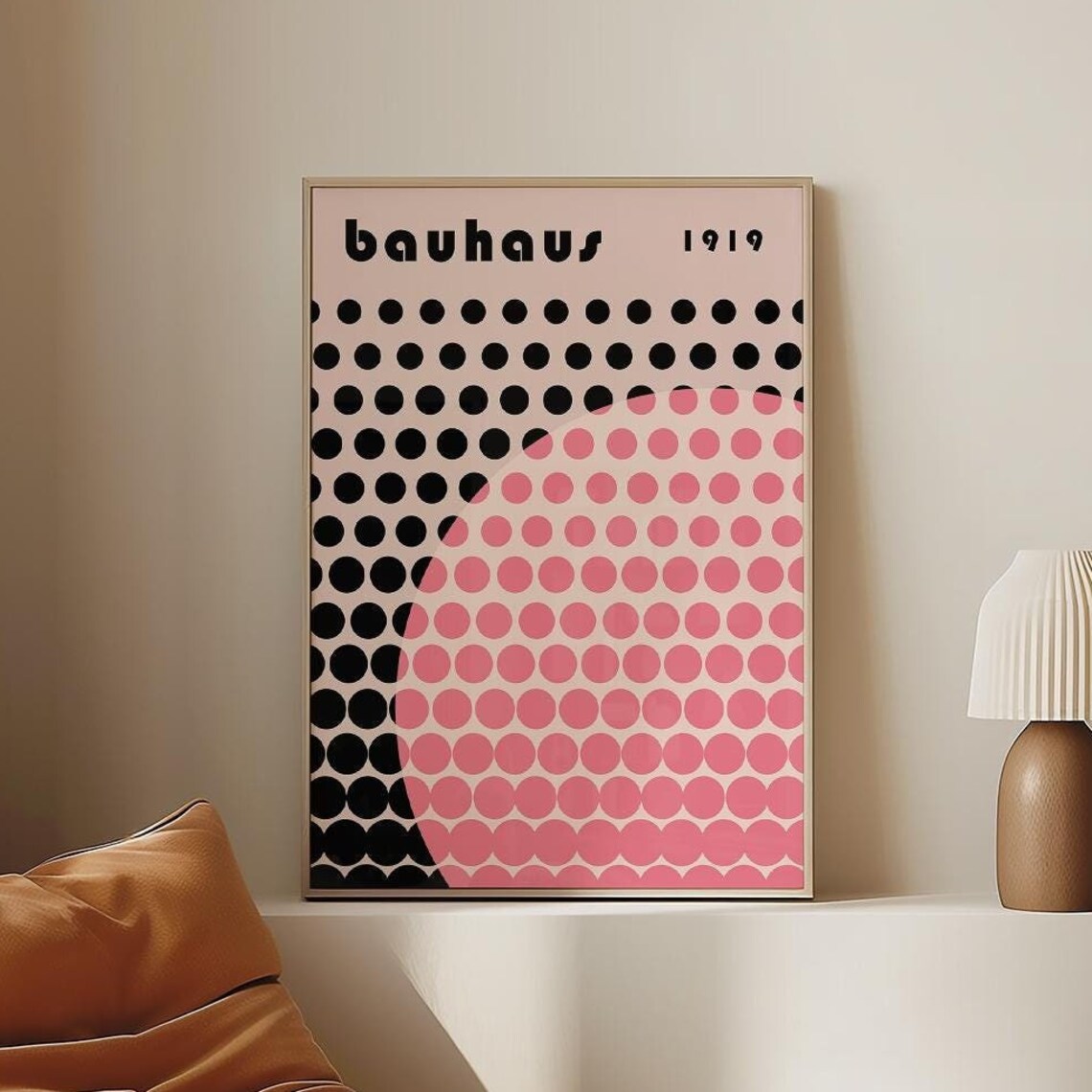 Bauhaus 1919 Pink Black Polka Dot Eclipse Sun Geometric Art Poster - Image 4