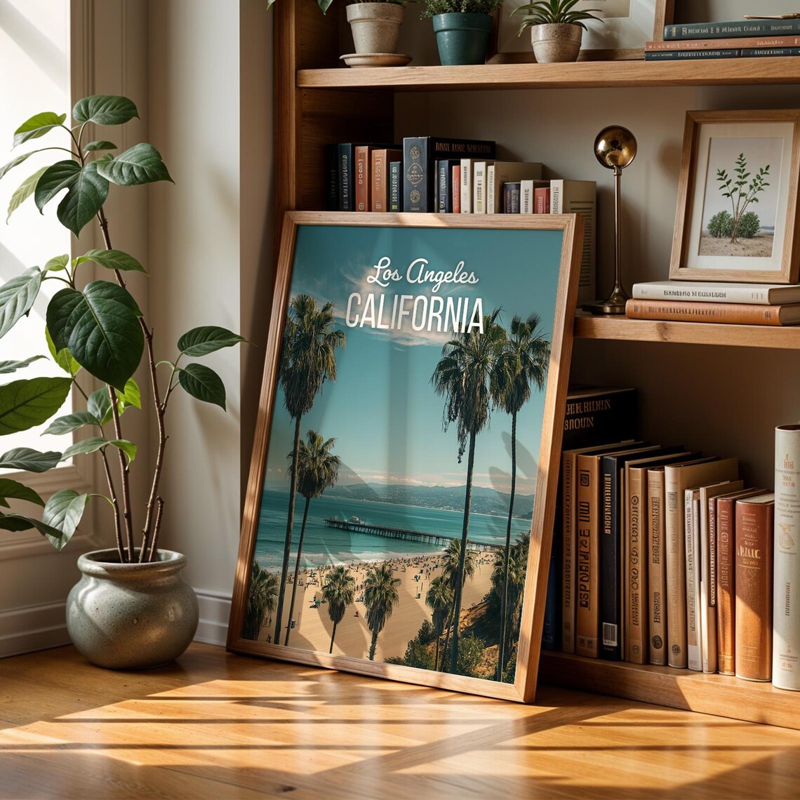 Los Angeles California Beach Sunset Palms Retro Vintage Travel Poster