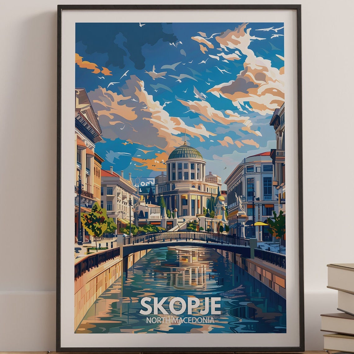 Skopje Travel Print North Macedonia Skopje Poster North Macedonia Poster North Macedonia Cityscape Wall Art Unique City Art Decor