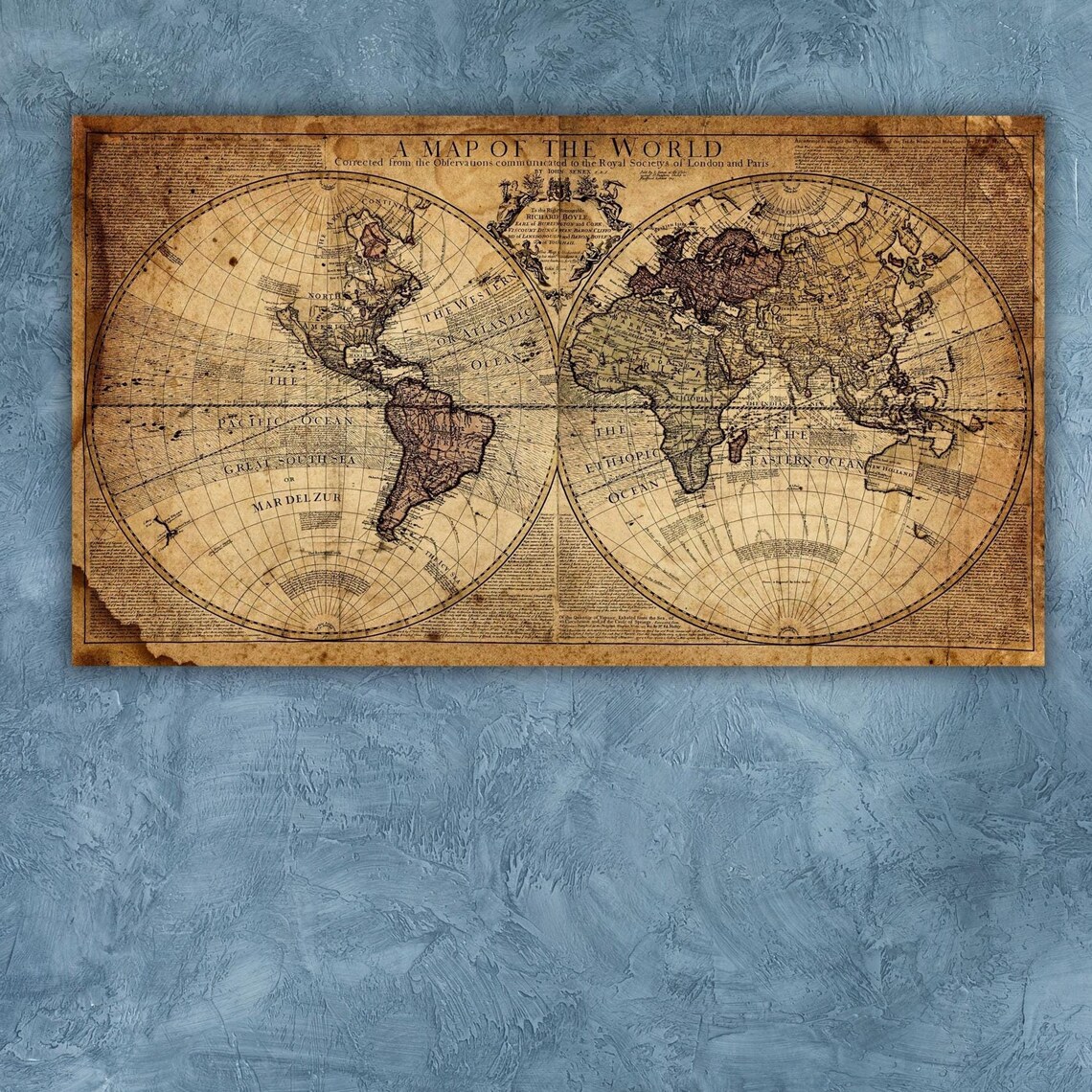 Antique Double Hemisphere Map of the World Sepia Cartography Poster