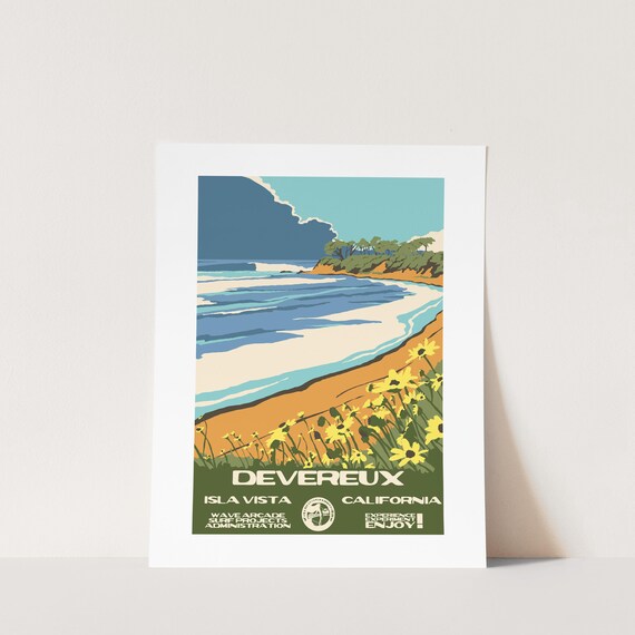 Copy Devereux Isla Vista Ca Surf Poster National Parks Style
