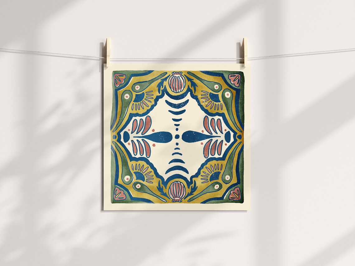 Sayulita Tile No 9 Colorful Mexican Talavera Style Pattern Art Poster - Image 2