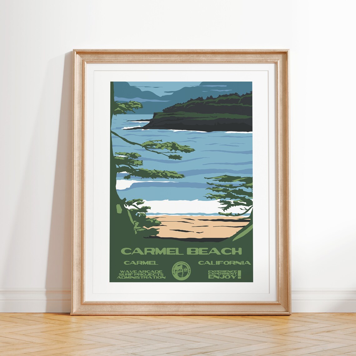 Carmel Beach Art Print Vintage National Parks Style Surf Poster Carmel Ca Coastal Surf Decor