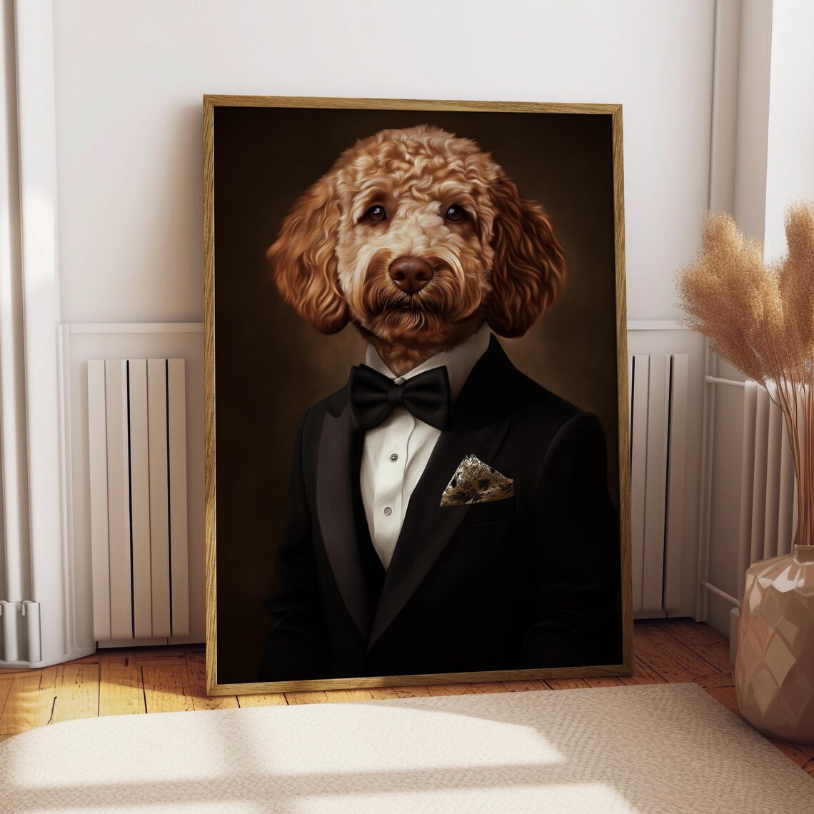 Aussiedoodle Dog in Tuxedo Bow Tie Formal Pet Portrait Poster