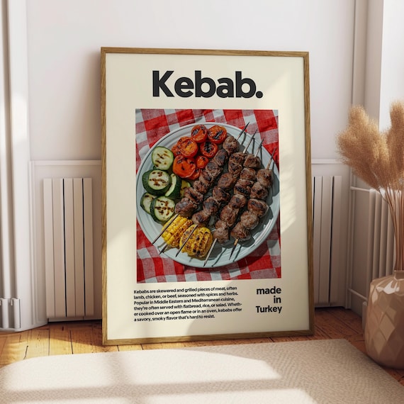 Kebab Turkish Grilled Meat Skewers Bold Food Art Kitchen Poster